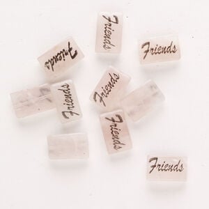 Rose quartz / enamel 1pkg10, "Friends" flat rectangle bead 13x8mm