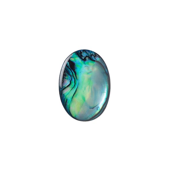 Cabochon, paua shell (coated / dyed), blue, 18x13mm calibrated oval, Mohs hardness 3-1/2. Sold per pkg of 4. image number 0