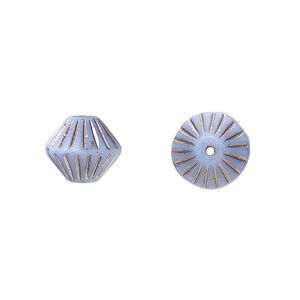 Bead, Preciosa, Czech pressed glass, opaque lavender matte gold, 11mm fluted bicone. Sold per pkg of 12.