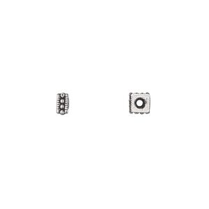 Bead, TierraCast&reg;, antique silver-plated pewter (tin-based alloy), 4x2.5mm beaded square rondelle. Sold per pkg of 20.