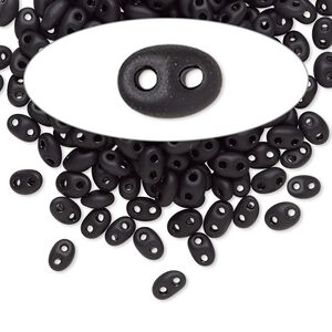 Seed bead, Preciosa Twin&trade; Czech glass, pkg/50g, 5x2.5mm oval, opaque matte black, (23980).