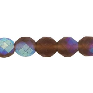 Bead, Czech fire-polished glass, matte light brown AB, 10mm faceted round. Sold per 15-1/2" to 16" strand.