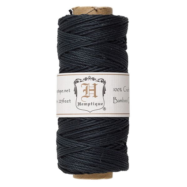Cord, Hemptique&reg;, polished bamboo, black, 1mm diameter, 20-pound test. Sold per 205-foot spool. image number 0