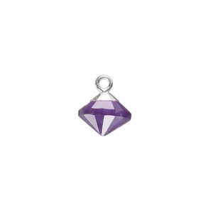 Drop 1pkg1, sterling silver / silver-plated copper / amethyst (natural), 11x9mm hand-cut faceted bicone