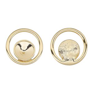 Component, Almost Instant Jewelry&reg;, gold-finished "pewter" (zinc-based alloy), 24mm single-sided open round with 12mm rivoli setting. Sold per pkg of 2.
