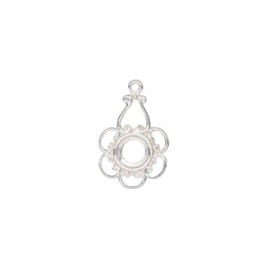 Drop, sterling silver, 16x11mm flower with 5mm round setting and open back. Sold individually.