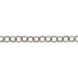 Chain 1pkg1 imitation rhodium-plated rolo, 5mm, brass 5 foot unfinished