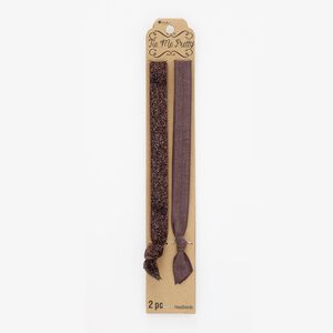 Headband, stretch, elastic, brown, 16mm wide with tie knot and sparkle, 15 inches. Sold per pkg of 2.