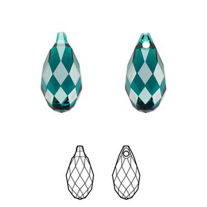 Briolette 36pk emerald, Swarovski&reg; 17x8.5mm pendant drop 6010
