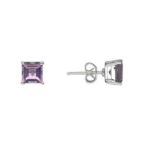Earstud, amethyst (natural) and sterling silver, 7mm with 6mm faceted square and post. Sold per pair.