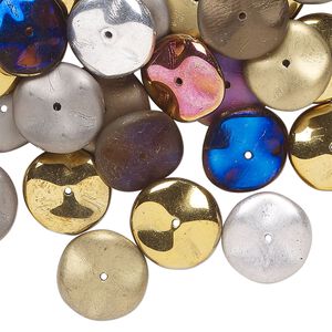 Bead mix 100pk opaque mixed colors, Preciosa Ripple&trade; Czech glass 12x3mm center-drilled ripple