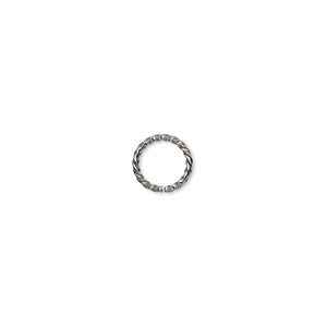 Jump ring 1pkg100 gunmetal-plated, 8mm twisted round, 18 gauge / 6.3mm inside diameter / brass