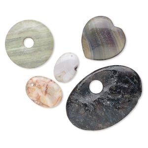 Multi-gemstone / glass 1pkg5, mixed shape drop mix 24x17mm-63x43mm