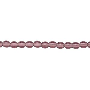 Bead, Czech glass druk, transparent amethyst purple, 4mm round. Sold per 15-1/2" to 16" strand.
