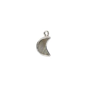 Drop sterling silver labradorite 1pk 9x7mm hand-cut flat 2-sided half moon, natural