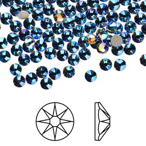 Flat back 1440pk black diamond shimmer foil back, Swarovski&reg; 3-3.2mm rose round SS12 2088