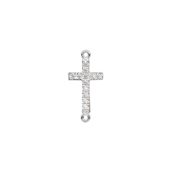 Link, sterling silver and cubic zirconia, clear, 12x7.5mm single-sided cross. Sold individually. image number 0