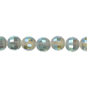 Bead 1pk 96 facets translucent peacock AB half-matte, Celestial Crystal&reg; 8mm round 8 inch