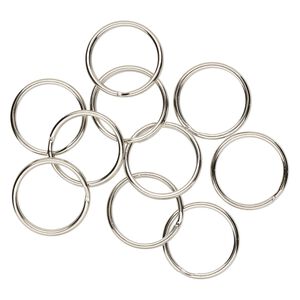 Key ring 1pkg10 imitation nickel-finished, 28mm round, 24mm inside diameter / steel