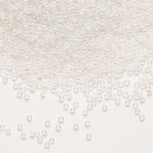 Seed bead, Miyuki, glass, pkg/250g, #15 rocaille, translucent rainbow opal alabaster base (RR-470).