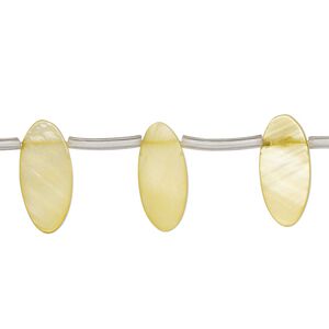 Mother-of-pearl shell 1pkg1, top-drilled flat oval bead 15 inch yellow 15x5mm-16x7mm