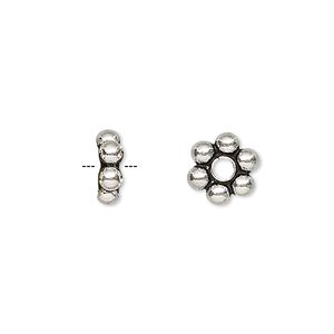 Bead 1pkg0.25troyoz sterling silver, 10x3mm beaded rondelle, antiqued
