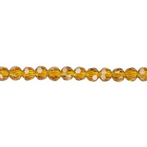 Bead 1pk 32 facets transparent gold, Celestial Crystal&reg; 4mm round 15.5-16 inch