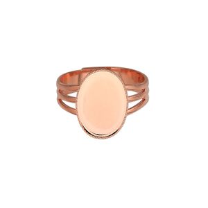 Ring, copper-plated brass, 15x11mm with 14x10mm oval setting, adjustable from size 7-8. Sold per pkg of 6.