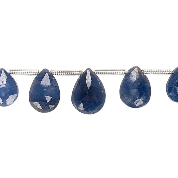 Blue sapphire 1pkg9, hand-cut top-drilled faceted puffed teardrop bead graduated 7x5mm-12x8mm image number 0