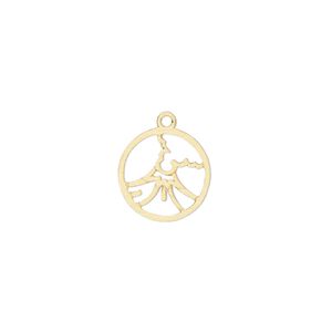 Charm Amoracast&reg; 1pkg1 sterling silver, 12mm 2-sided cutout volcano round, brushed "vermeil" (gold finish)