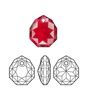 Drop 1pk scarlet, Crystal Passions&reg; 16x13.5mm pendant majestic 6436