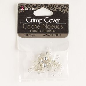 Bead tip bottom clamp-on 1pkg20 silver-finished, 9x4mm / open loop / 0.029 inch inside diameter, steel