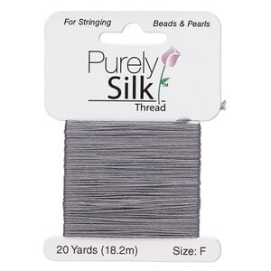 Thread, Purely Silk&trade;, 3-ply, dark grey, size F. Sold per 20-yard card.