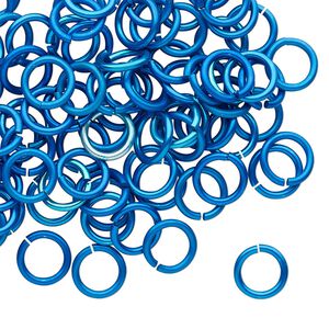 Jump ring 1pkg100 aluminum, 8mm round, 17 gauge / 5.6mm inside diameter / light blue
