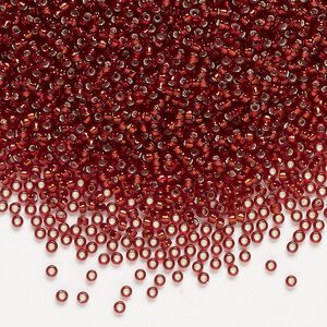 Seed bead, Miyuki, glass, pkg/35g, #15 rocaille, transparent silver-lined dark ruby (RR-11D).