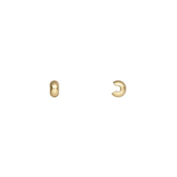 Crimp cover, gold-plated brass with satin finish, 3mm round. Sold per pkg of 100. image number 0