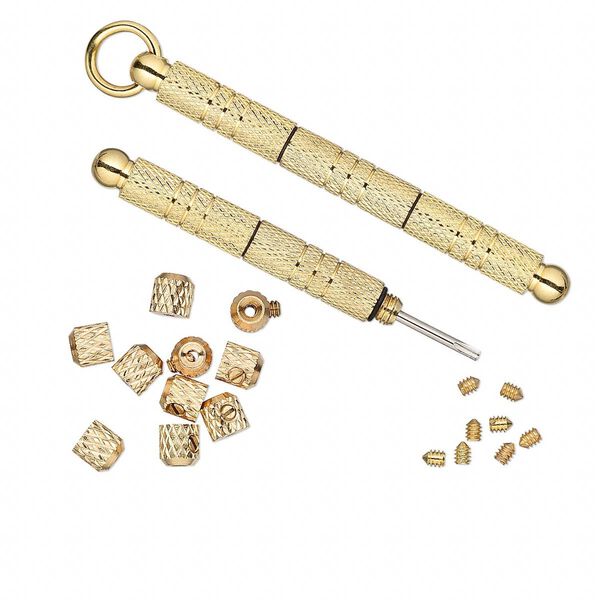 Screwdriver, Screw-Tite Crimps&trade;, gold-plated brass, 59mm with 10 crimps and 6 screws. Sold per set. image number 0