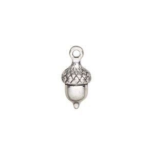 Charm, antique silver-finished "pewter" (zinc-based alloy), 15x9mm 3D acorn. Sold per pkg of 6.