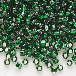 Seed bead, Dyna-Mites&trade;, glass, silver-lined translucent emerald green, #6 round with square hole. Sold per 1/2 kilogram pkg.