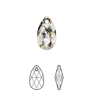 Drop 2pk crystal black patina, Crystal Passions&reg; 16x9mm pendant pear 6106