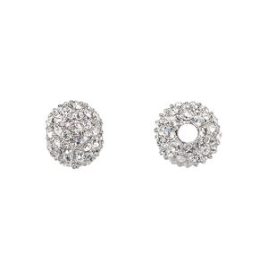 Bead 1pkg1 rhodium-plated pewter, 10mm round, clear crystal Dione&reg;