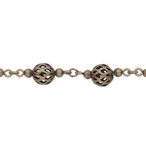 Chain 1pkg1 gold-plated beaded, 6mm filigree, antique brass 5 foot unfinished