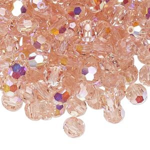 Bead 24pk light rose AB, Preciosa Czech crystal 6mm round