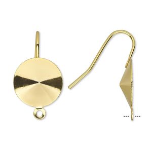 Ear wire 1pkg10 Almost Instant Jewelry&reg;, 21mm / 14mm rivoli glue-in setting, 18-20 gauge gold-finished brass 5 pair