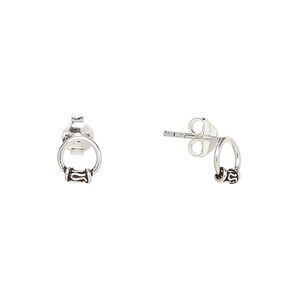 Earstud, Create Compliments&reg;, antiqued sterling silver, 7x6.5mm open round with swirl design. Sold per pair.