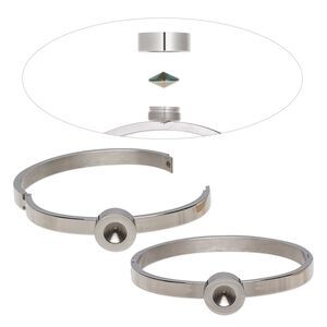 Bracelet, Almost Instant Jewelry&reg;, hinged bangle, stainless steel, 6mm wide with SS39 rivoli bezel setting, 6-1/2 inches. Sold individually.