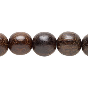 Bead, robles wood (waxed), 11-12mm hand-cut round. Sold per 15-1/2 to 16-inch strand.