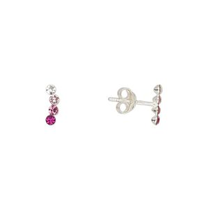 Earstud sterling silver / Preciosa crystal 1pkg2, 8.5x2.5mm right- and left-facing curved bar / earnuts included, Create Compliments&reg; multicolored 1 pair
