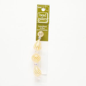 Bead 1pkg4 handblown glass, 11-12mm round / 23x17mm-24x18mm teardrop / line design, assortment translucent clear / orange