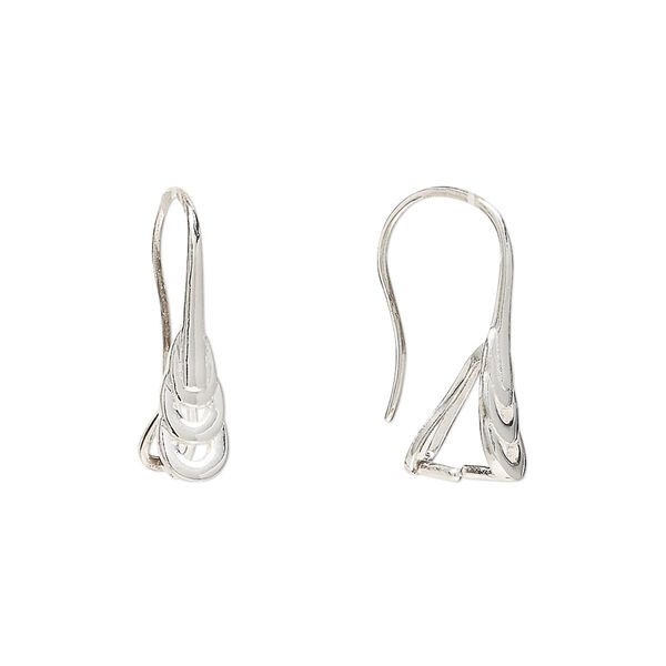 Ear wire 1pkg2 sterling silver, 19mm interlocking open teardrops / ice-pick bail / 5mm grip length, 20 gauge 1 pair image number 0